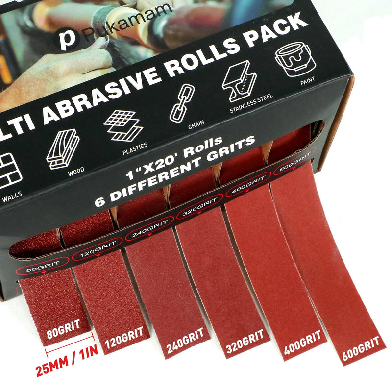 [Australia - AusPower] - 6 Rolls of Sandpaper Roll, 25 mm x 6 m Sanding Cloth 80/120/240/320/400/600 Grit Emery Cloth Roll, Emery Paper for Wood, Metal, Furniture, Paint, Drywall 6rolls 