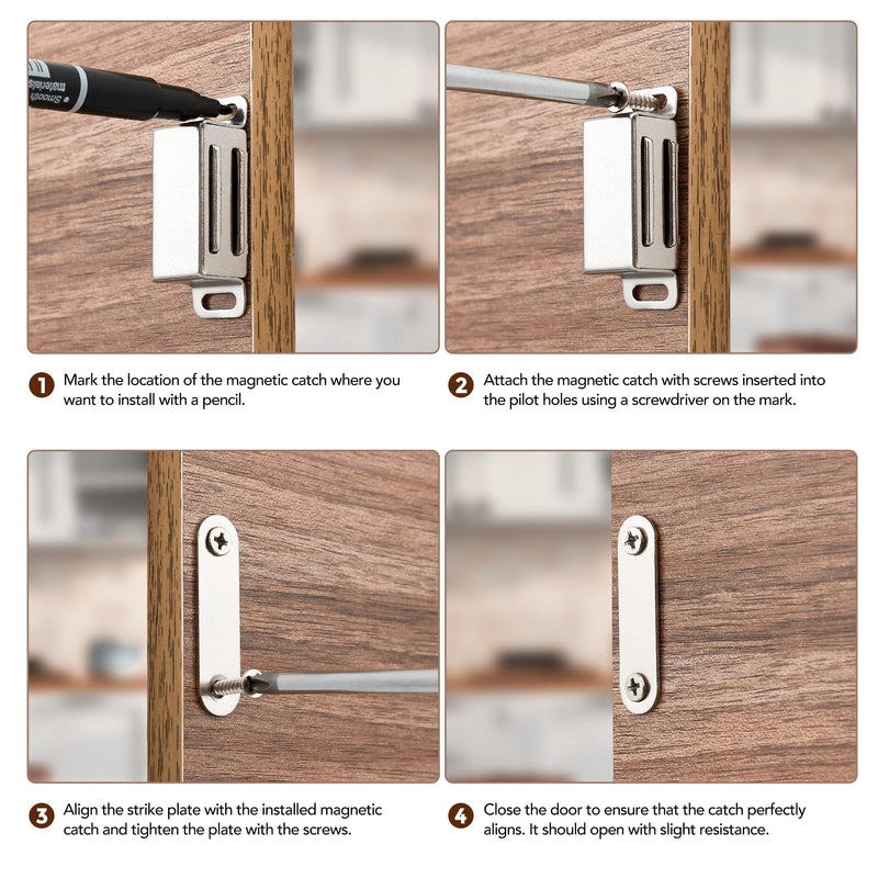 Ravinte 16 Pack Silver Magnetic Door Catch, Brushed Satin Nickel Cabinet Magnets, Strong Magnetic Catch Latch for Kitchen Cabinets, Drawers & Cupboards, Stainless Steel Closures