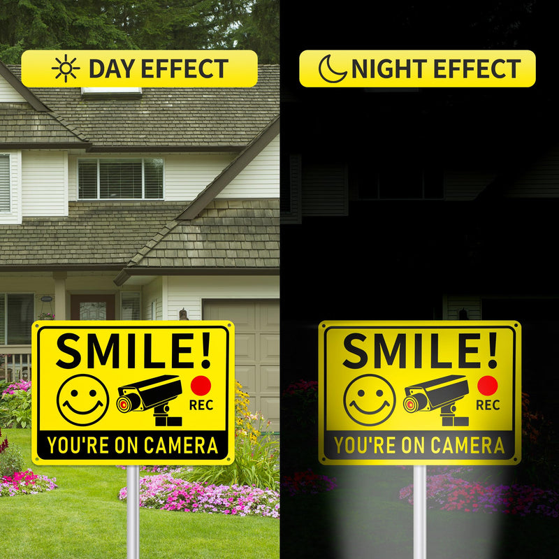 2 Pack Smile You're on Camera Signs – Video Surveillance Signs Outdoor, 10"x7" Rust-Free Aluminum Warning Sign, UV Printed Weatherproof Security Camera Sign for Home, Business, Fence, Driveway, CCTV 2-Pack