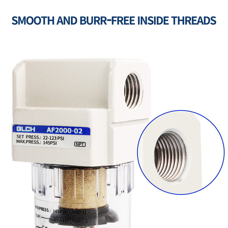 [Australia - AusPower] - BLCH 1/4" NPT Air Line Dryer - Air Dryer for Compressor,Compressed Air Dryer Air Drying System AF2000-02Z Manual Drain Poly Bowl 0-160 PSI 5μm AF2000-02 