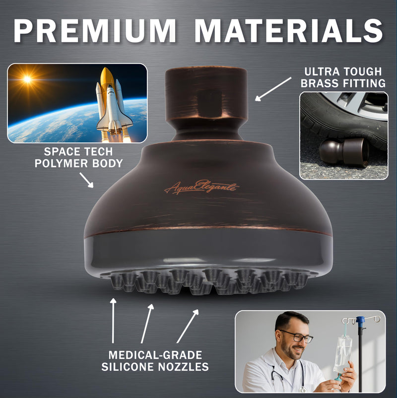 Aqua Elegante Pressure Boosting Shower Head - 3 Inch Wall Mount Water Saving Showerhead Best For Low Flow Showers With Anti-Clog Nozzles & Adjustable Brass Fitting - 2.5 GPM - Oil-Rubbed Bronze Oil Rubbed Bronze