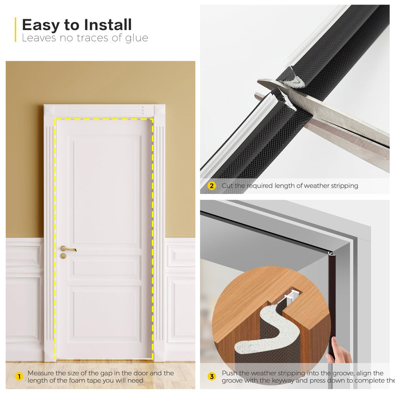 [Australia - AusPower] - Soundproof Weather Stripping Door Seal for Large Gaps - Easy Install Black Foam Strip, 26 ft 26FT 
