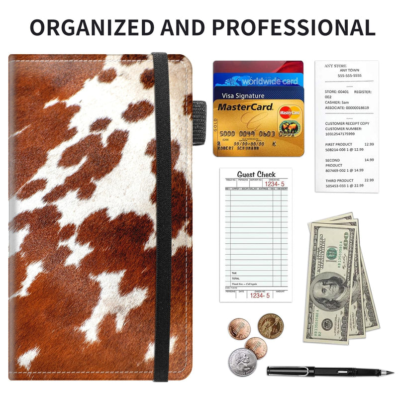 [Australia - AusPower] - Server Books for Waitress Book,Leather Server Book with Zipper Pocket,Fit Waitress Apron,Guest Check Books for Servers Notepad Check Presenters for Restaurants 5" x 9",Cow Stripe Cow Stripe 