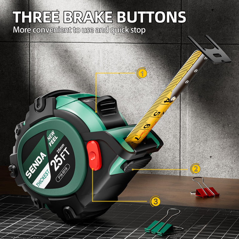 [Australia - AusPower] - Tape Measure 25Ft,Heavy Duty Measuring Tape with 25mm Wide with Three Stops, High Precision Retractable Measuring Tape,Rubber for Comfortable Grip, Fraction Markings(25FT*2) 2 7.6 m 
