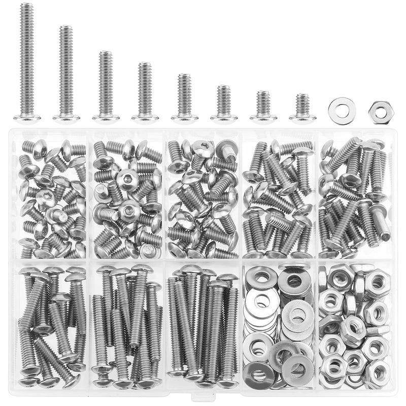 [Australia - AusPower] - 210 Pieces #8-32 x 1/4" 5/16" 3/8" 1/2" 5/8" 3/4" 1" 1-1/4", Button Head Socket Cap Screws Bolts Washers Nuts Kit, Coarse Thread, Fully Machine Threaded, 304 Stainless Steel 