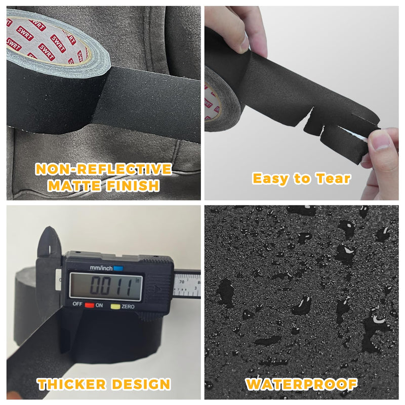 SWRT Gaffers Tape, 11 Mil Industrial Grade Gaffer Tape, 2’’ x 30 Yards, 2 Pack, Reinforced Adhesion, Easily Remove No Residue, Professional Matte Finish No Reflection, Black, 60 Yards in Total