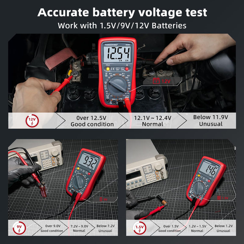 [Australia - AusPower] - Digital Multimeter, DC AC Voltmeter, Temperature, Ohm Volt Amp Test Meter and Continuity Test Diode Voltage Tester for Household Outlet, Automotive Battery Test(Anti-Burn with Double Fuses) 2000 Counts multimeter R30C 