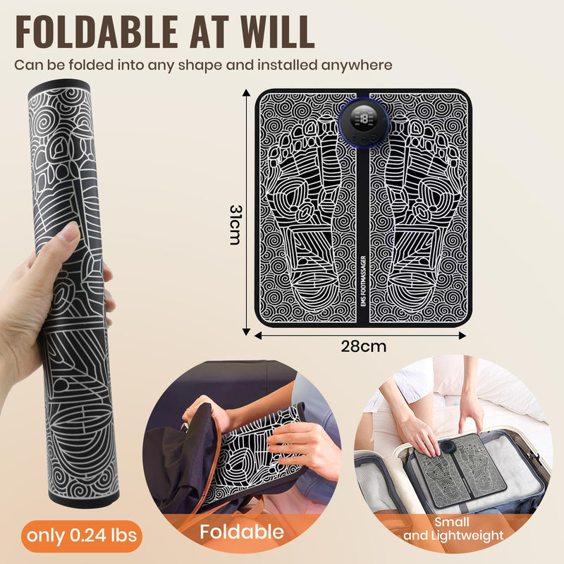 TENS Foot Muscle Stimulator for Pain Relief, Foldable EMS Foot Massager for Neuropathy with 4 Electrodes Pads, Relaxing Massage Tools for Feet Care, LCD Modes Home Office Gadgets Gifts for Men Women