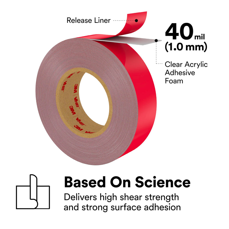 3M VHB Heavy Duty Mounting Tape 4910, Clear, 1 in width x 5 yd length (1 Roll) 0.040 Inches 1 inches 5 Yards