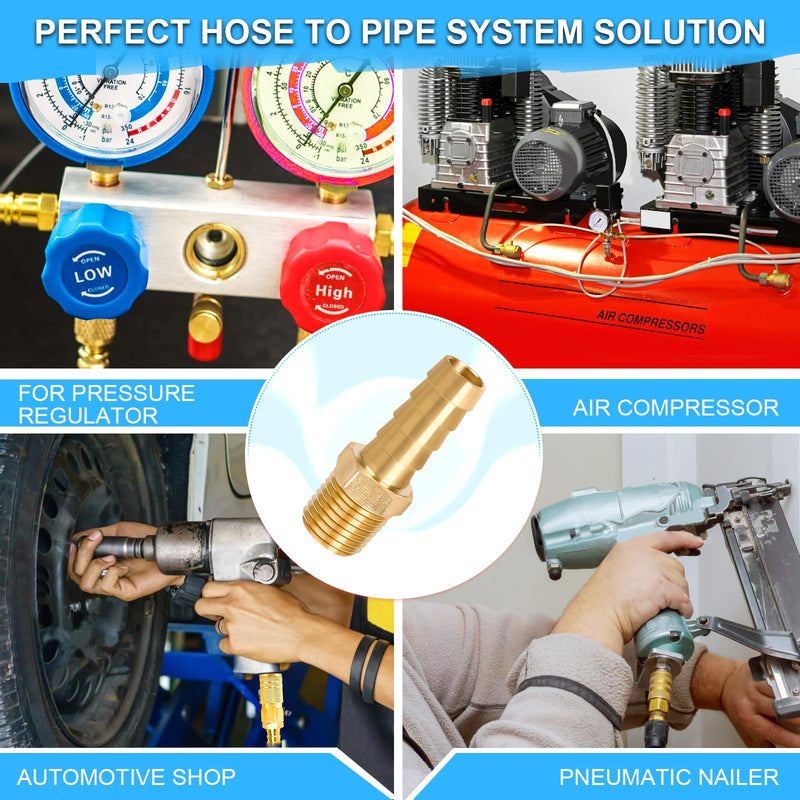 [Australia - AusPower] - 6 Pcs Brass Hose Barb Fittings, 1/4 NPT to 3/8 Barb, Barbed Hose Fittings, Male Thread Hose Barb Adapter Connector, Hose Barb Fittings 