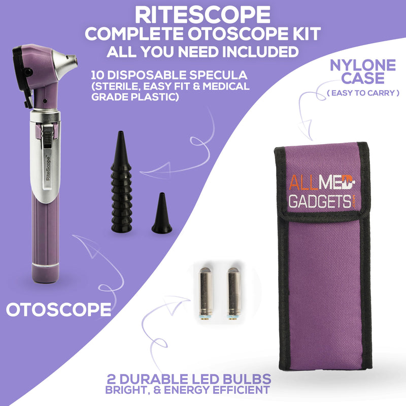 [Australia - AusPower] - Otoscope with Light - Premium Otoscope Set with Fiber Optic Illumination - Ear Infection Detector - Ear Scope for Examination at Home-Purple Purple 