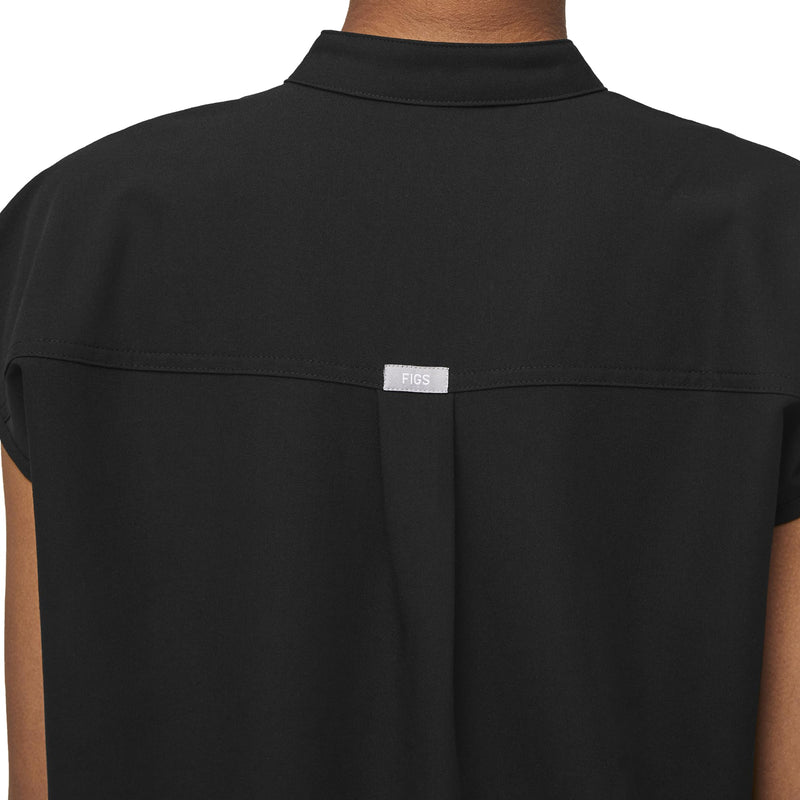 [Australia - AusPower] - FIGS Rafaela Oversized Scrub Tops for Women — Mandarin Collar, Shirttail Hem, 3 Pockets, 4-Way Stretch Women’s Scrub Top Medium Black 
