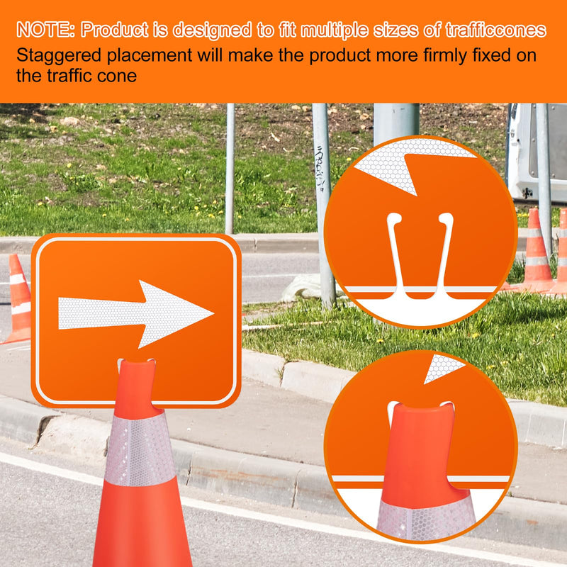 Geetery 6 Pcs 10.4" x 12.6" Reversible Traffic Cone Signs with High Intensity Reflective Arrows, Left and Right Directional Warning Cones for Road Construction, Parking Lot, Barricade