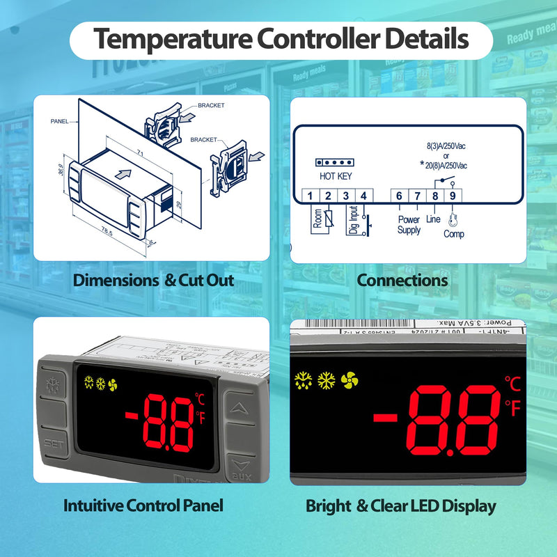 [Australia - AusPower] - for Dixell XR02CX-4N1F1 Temperature Controller Digital Thermostat Controller with Temperature Sensing Probe 120V 50-60Hz for Refrigerators, Freezers, Heating Appliances 