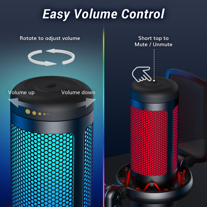 [Australia - AusPower] - TONOR Gaming Mic, USB Microphone for PC Computer, Cardioid Condenser Mic with Adjustable RGB Modes & Brightness, Quick Mute, Gain Control, for Streaming, Podcasting, Recording, PS4/5 Desktop Mic TC310 