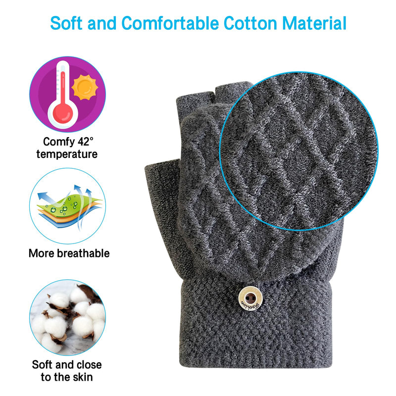 [Australia - AusPower] - Women's & Men's USB Heated Gloves Mitten Full & Half Fingerless Winter Hands Warmer Laptop Gloves Pure Grey 