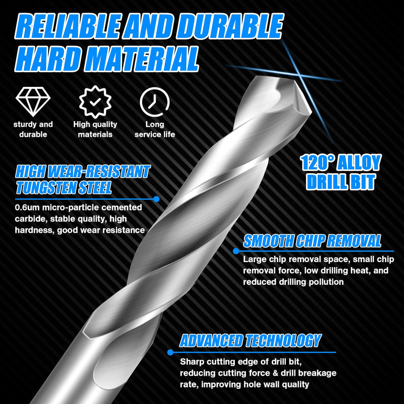 3/16" Drill Bits Solid Carbide Drill Bits, Tungsten Carbide Drill Bit Set, Metal Drill Bit Set for Stainless Steel Hardened Steel Cast Iron Alloy Copper, 2 Pcs 3/16 in