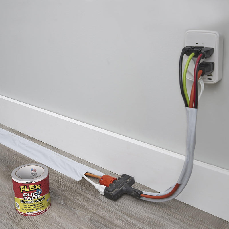 Flex Duct Tape, Super Wide, 4.6 Inches x 20 Feet, White, Heavy Duty Strong, Multi-Surface, Water, Weather and UV Resistant, Tearable, Perfect for Boxes, No Residue 4.6" x 20'