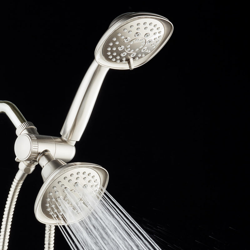 AquaDance Luxury Square 48-setting High-Pressure Dual Head/Handheld Shower Spa Combo. Extra-Long 72" Stainless Steel Hose, 3-way Flow Diverter, Satin Nickel Finish
