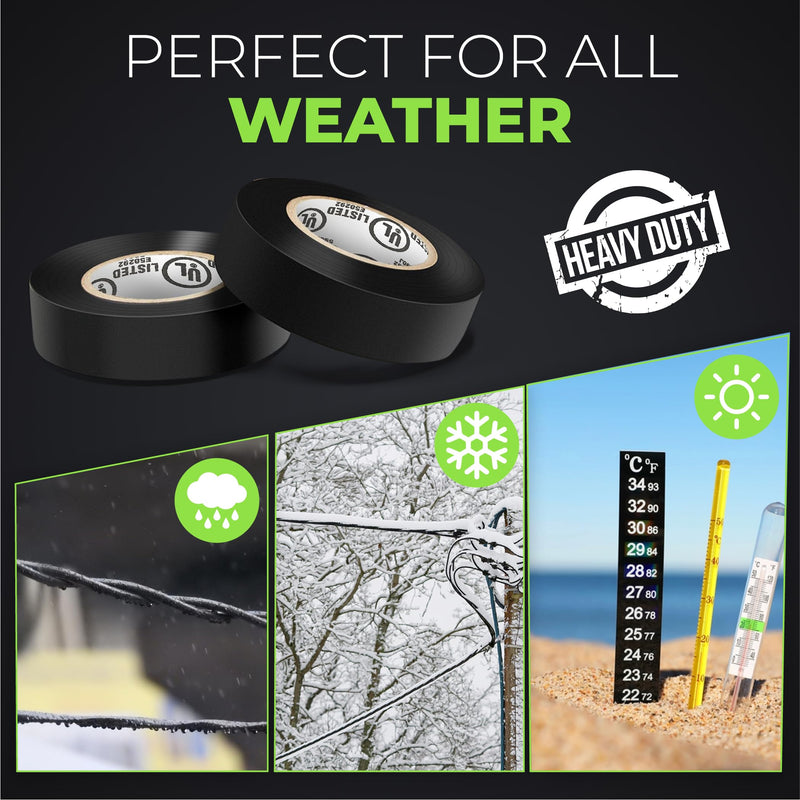 [Australia - AusPower] - Black Electric Tape - Professional Grade - 3/4 inch x 66ft - PVC Electrical Insulating Tape for All Weather - U/L Approved - Waterproof - Home Improvement Electrical Equipment - Pack of 3 