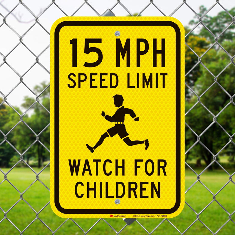 SmartSign "15 MPH Speed Limit - Watch For Children" Sign | 12" x 18" 3M Fluorescent Diamond Grade Reflective Aluminum