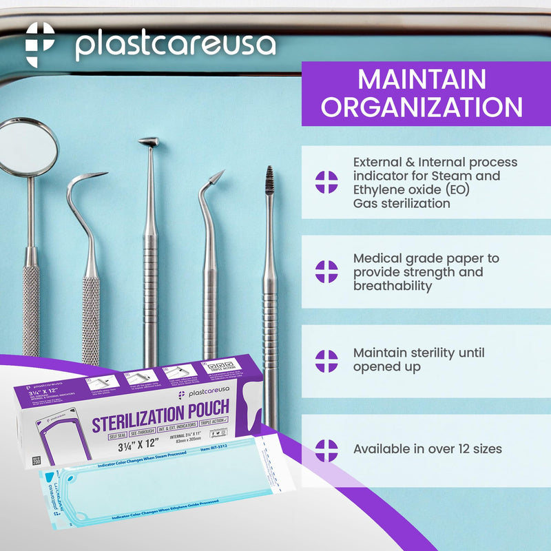 [Australia - AusPower] - 200 3.25 X 12 Inch Self Sterilization Pouches for Dental Offices, Autoclave Sterilizer Bags Pouch for Dentist Tools Cleaning Tools, 1 Box of 200 Pouches 
