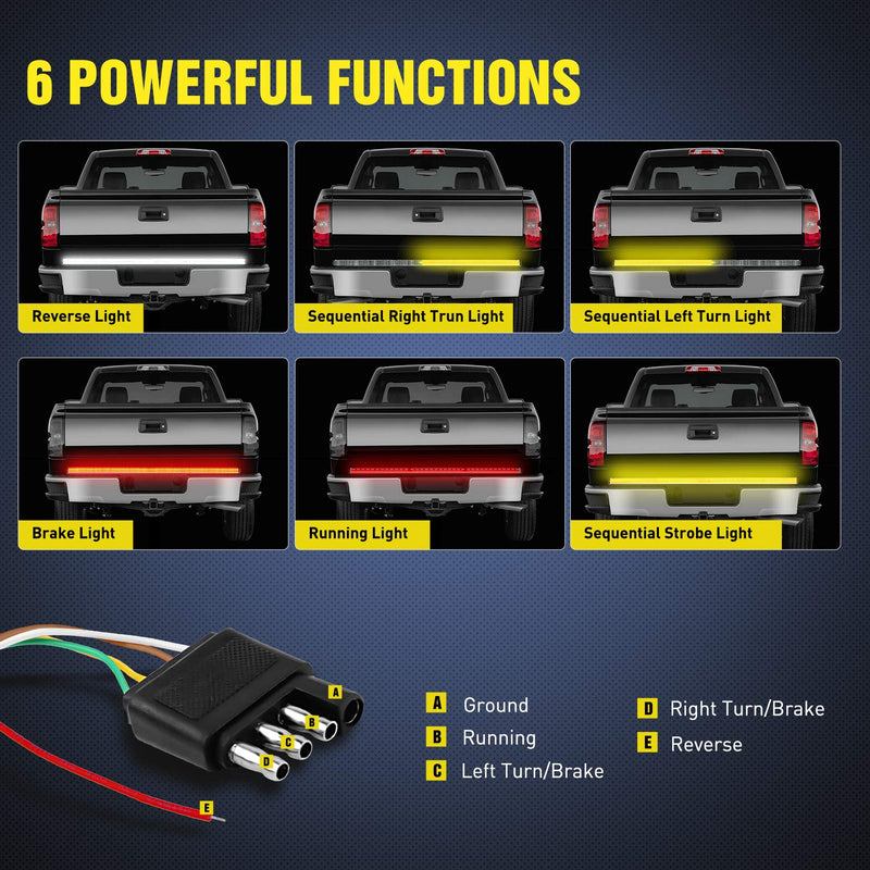 [Australia - AusPower] - Nilight TR-04 Truck Tailgate Bar 60" Triple Row 504 LED Strip with Red Brake White Reverse Sequential Amber Turning Signals Strobe Lights，2 Years Warranty 60" LED Strip 