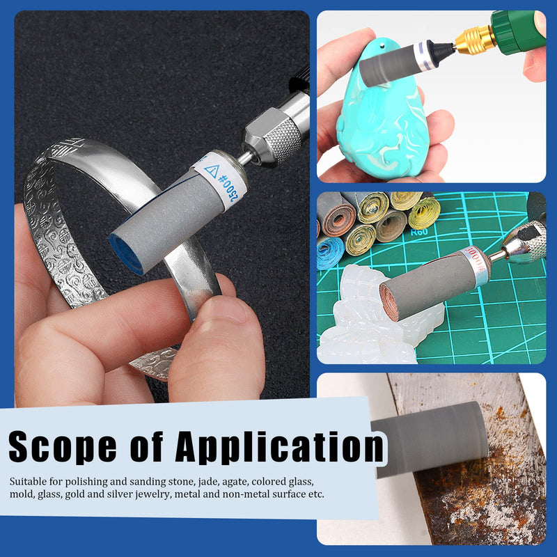 [Australia - AusPower] - Glarks 10Pcs Sanding Drums Sleeves Polishing Rolls, Abrasive Grinding Head Sandpaper Bar Sticks, 180/240/320/400/600/800/1000/1200/1500/2000 Grit Cylinder Polishing Grinding Mounted Sanding Points 