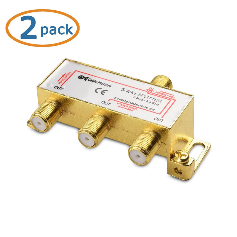 [Australia - AusPower] - Cable Matters 2-Pack 2.4 Ghz 3 Way Coaxial Cable Splitter for STB TV, Antenna and MoCA Network - All Port Power Passing - Gold Plated and Corrosion Resistant 3-Way 