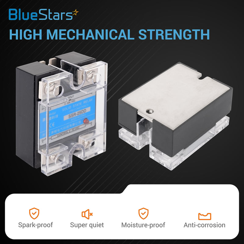 [Australia - AusPower] - BlueStars 2PCS Solid State Relay SSR-25DD DC to DC Input 3-32VDC Output 5-200VDC 25A Single Phase Semi-Conductor Relay Module - Pack of 2 - Control 3-32V DC Load 5-200V DC 