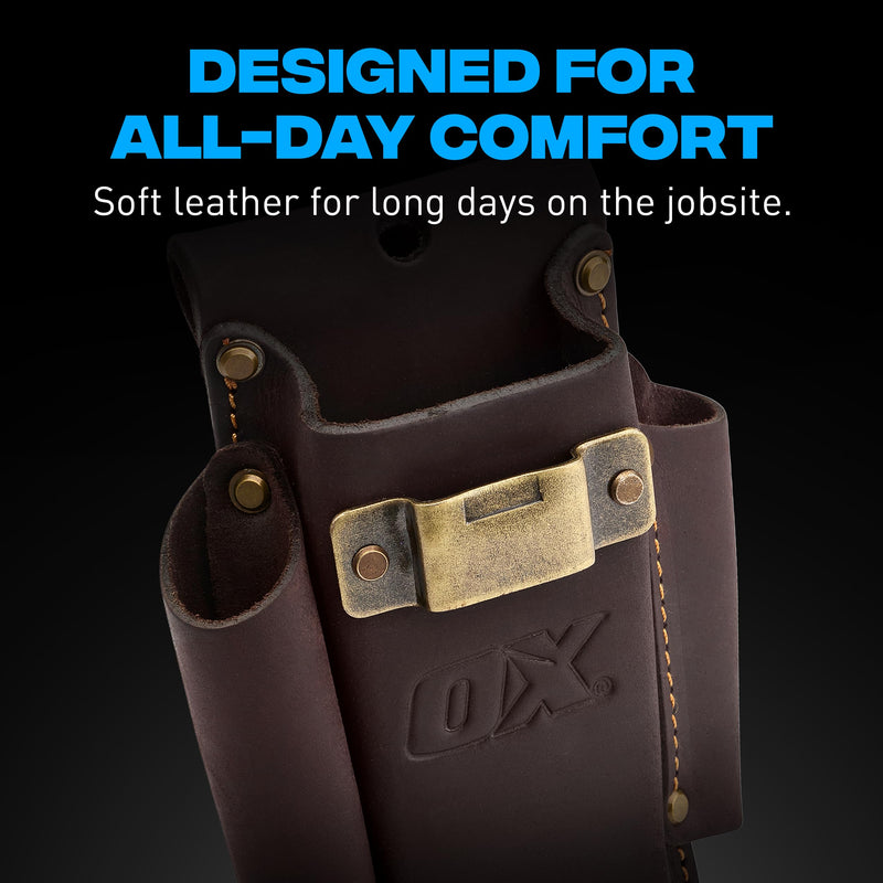OX Tools Leather Tool Holsters & Pouches – Hammer, Tape Measure, Utility & Roofer’s Knife Holders – Durable Oil-Tanned Leather for 2" Tool Belts 4 Pocket Utility Holster