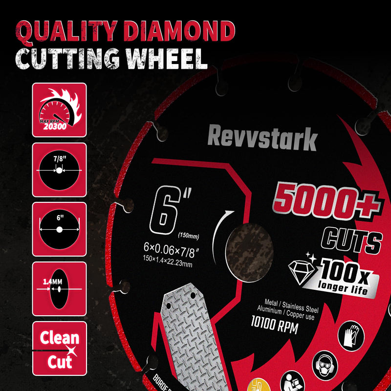 [Australia - AusPower] - Diamond Cutting Wheel 6 Inch with 7/8" Arbor for Metal, Carbide Cutting Wheel, Angle Grinder Cutting Disc, 6" Cut Off Wheel for Metal with 5000+ Cuts on Rebar, Steel, Iron and INOX 6"x7/8in. 1.0 