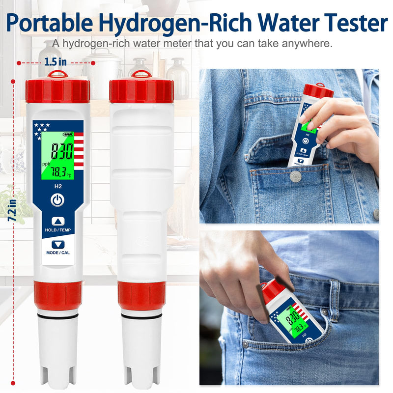 [Australia - AusPower] - Hydrogen Tester pH Meter for Drinking Water 4 in 1-pH/H2/ORP/TEMP Meter, Hydrogen Water Tester Kit for Hydrogen Water Bottle, pH and ORP Meter for Drinking Water Hydroponics Pool 