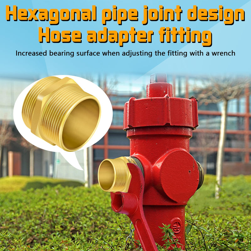 [Australia - AusPower] - Fire Hydrant Hex Nipple, 2" NPT x 1-1/2" NST (NH) Male Fire Hydrant Hose Adapter Fitting Double Male Brass Fire Hydrant Connector 2" NPT Male x 1-1/2" NST Male 