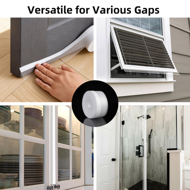 Clear Silicone Weather Stripping Seal Door Tape - Strong Adhesive Door & Window Seal Strip for Draft Stopper, Dustproof | Peel & Stick, Removable, No-Residue [33Feet x 45mm] 10M x 45mm
