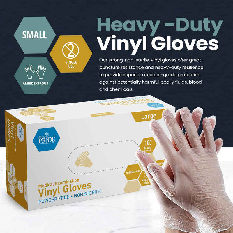 [Australia - AusPower] - MED PRIDE Medical Vinyl Examination Gloves (Large, 100-Count) Latex & Rubber Free, Ultra-Strong, Clear Disposable Powder-Free Gloves for Healthcare & Food Handling Use Large (Pack of 100) 