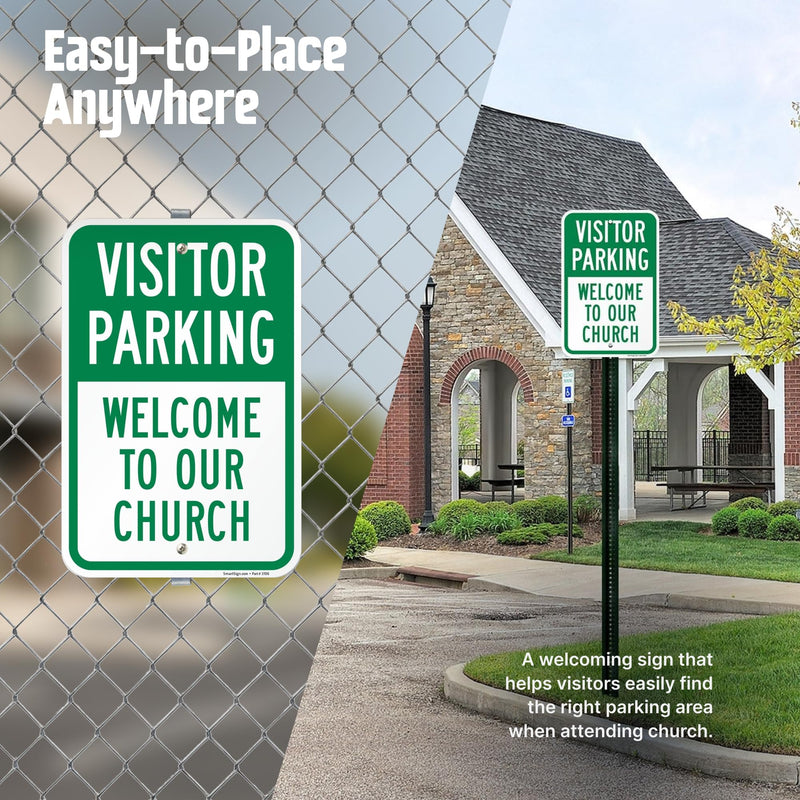 SmartSign Visitor Parking Welcome To Our Church Sign - 2-Pack, 12" x 18", 80 mil Thick Aluminum Composite (ACM), Pre-Drilled Holes, Green and White, Made in USA Aluminum Composite - 2 Pack