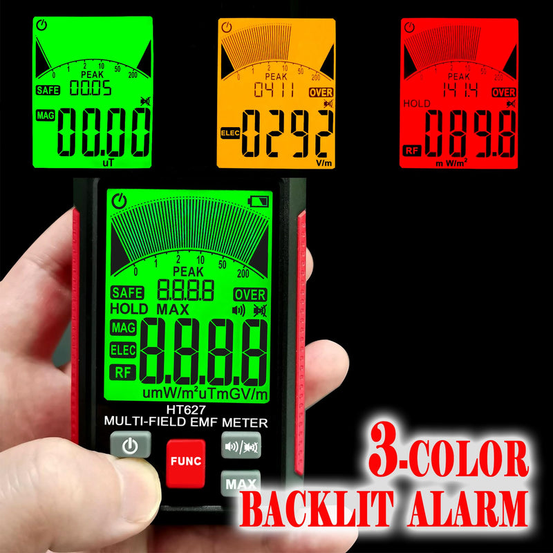[Australia - AusPower] - EMF Meter, 3-in-1 Portable Electromagnetic Field Radiation Detector Handheld EMF Tester for EF, RF, MF, WiFi Signal, Radio Frequency Detector Suitable for Home Office EMF Inspections Ghost Hunting 