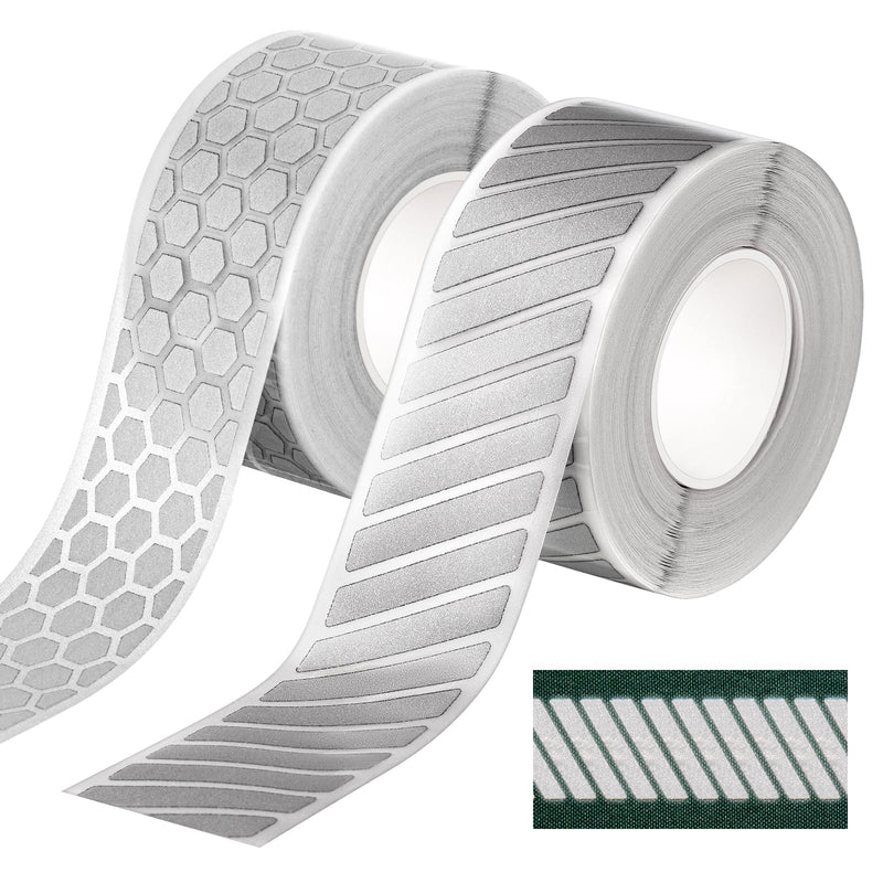 Crowye 2 Pcs 1" x 33ft/11 yard High Visibility Reflective Heat Transfer Vinyl Tape Silver Iron on Fabric Clothing Tape Safety Heat Transfer Film Supplies for Shirts, 2 Styles(Stripe, Cellular, Silver) Stripe, Cellular