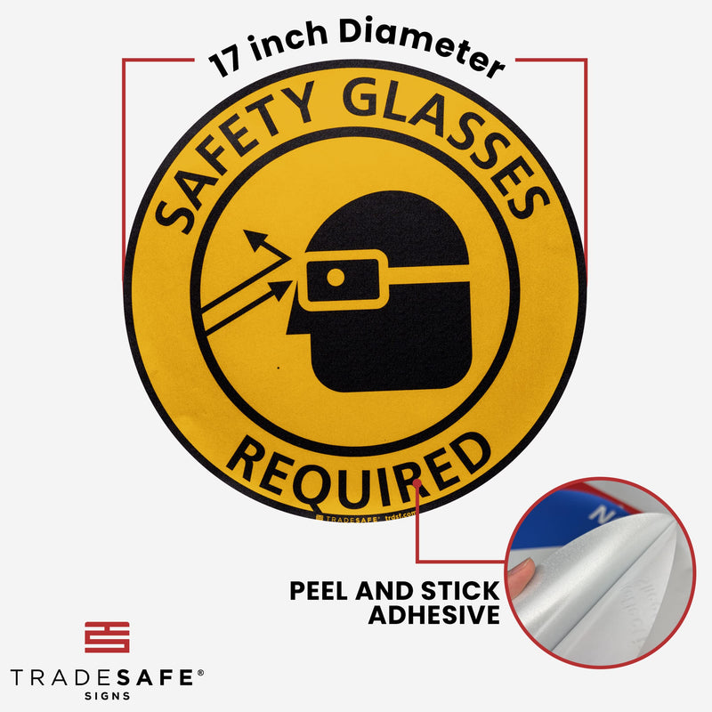 [Australia - AusPower] - TRADESAFE Safety Glasses Required Anti-Slip Floor Sticker - Eye Protection Required Caution Sign, Peel and Stick Adhesive Vinyl Sign, ANSI-Compliant, 17” Diameter Round Sticker 