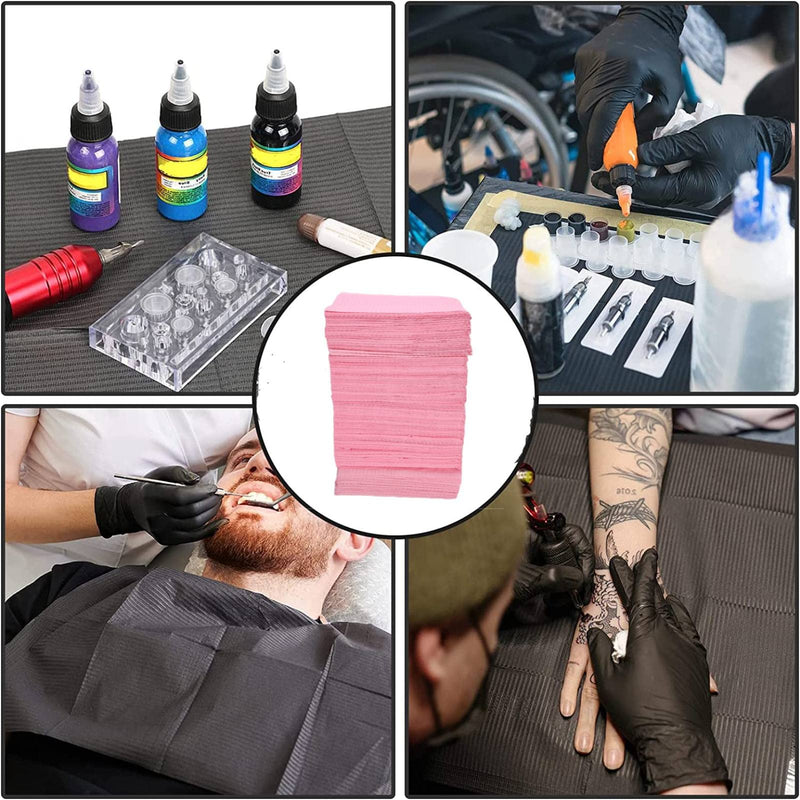 Tattoo Bibs, Pack of 125 Disposable Dental Bibs Waterproof Tattoo Cover Piercing Table Mat Nail Paper Towels Acrylic Manicure Cloths Table Cloth Supply Sheets Tablecloth Clean Pad Dental Pink