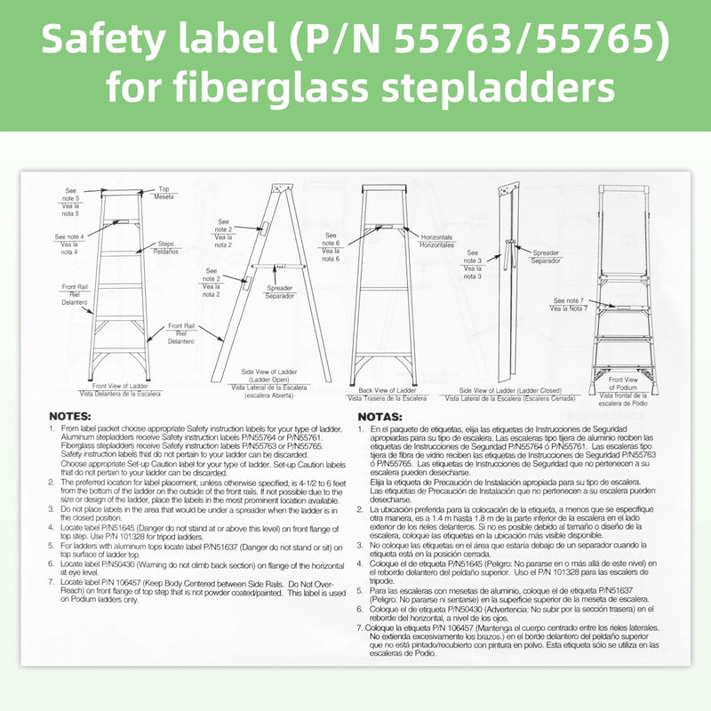 6-Pack Fiberglass Ladder Safety Label Kits Replacement for Werner Step Ladder, Extension Ladder Safety Sticker for Home, Commercial, Maintenance Use on Step & Extension Ladders