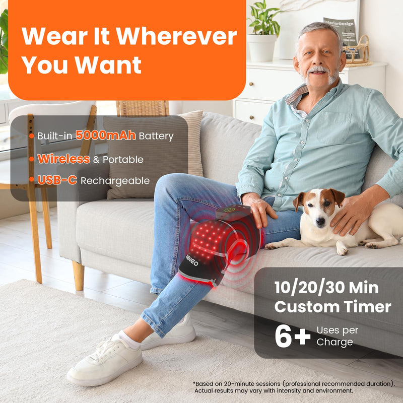 [Australia - AusPower] - Keneo Red Light Therapy Knee Brace with Vibration Massage - 660nm & 850nm Infrared Light Therapy for Knee Pain Relief, 3 Heat Levels, 3 Massage Modes, Wireless & 5000mAH Rechargeable (Grey) Grey 