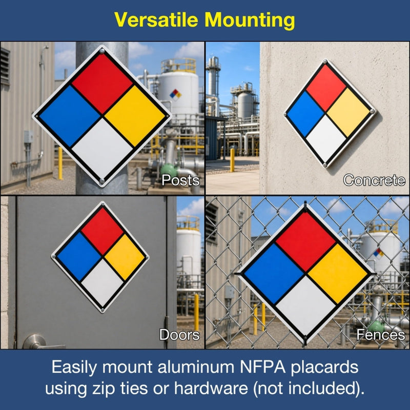 15 inch NFPA 704 Placard Diamond, Aluminum Metal NFPA Sign 3-3-0-0 with Mounting Holes for Health, Fire Hazard Identification, Made in the USA by ComplianceSigns 15" Diamond