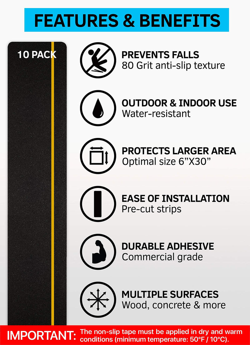 6”x30” Non-Slip Stair Treads Outdoor – (10-Pack) Reflective Anti-Slip Tape 10 6"x30" Reflective