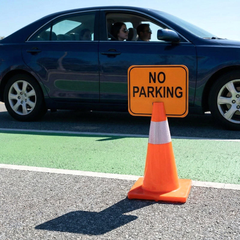Geetery 6 Pcs Traffic No Parking Signs 12.6 x 10.4 Inch Orange Detour Signs Cone Top Traffic Road Warning Directional for Barricade Outdoor Construction