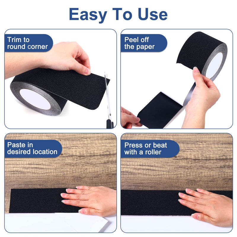 Grip Tape 3 Inch x 33 Ft, Heavy Duty Anti Slip Tape for Stairs, Strong Friction Non Skid Tape with Emery, Waterproof Grip Tape for Indoor, Outdoor, Step Treads, Black