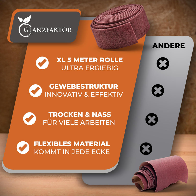[Australia - AusPower] - GLANZFAKTOR Sanding Fleece Roll 5 m x 100 mm Grain 240 - Versatile Sanding Fleece Metal, Wood, Varnish, Stainless Steel - Ideal Sanding Pad, Sanding Sponge for Professional Applications 5 m P240 