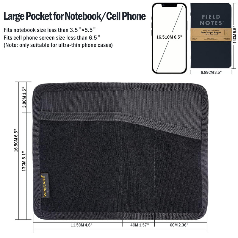 VIPERADE VE11 Pocket Journal Pouch, EDC Wallet Small Notebook Cover, Nylon Journal Cover for Field Notes, Utility EDC Organizer Pouch with DIY Patch Area Black
