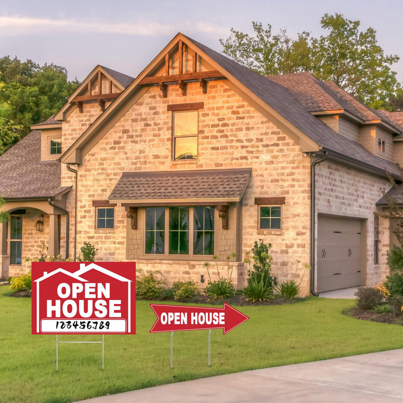 5 Pack Open House Signs for Real Estate 3 Pcs 17"X12" Large Double Sided Yard Signs with Metal Stakes, and 2 Pcs Directional Signs with Arrow, Suitable for Agents Property Sale 17 x 12 inches